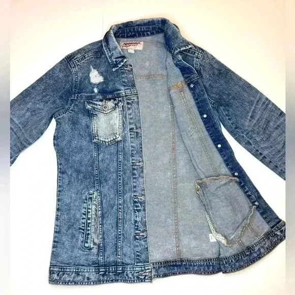 Arizona Jeans Womens Vintage Distressed Washed Blue Jean Jacket  Size Small - Picture 7 of 7